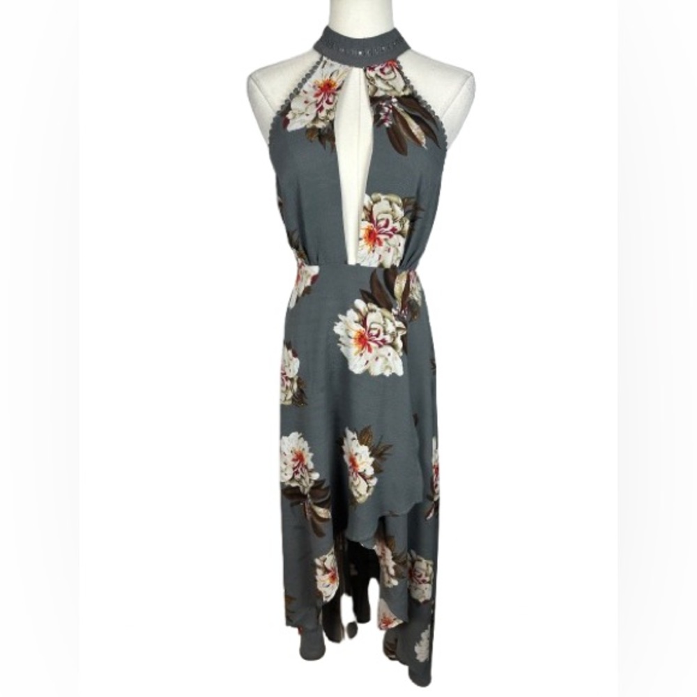 the clothing company Slate Gray Floral Halter High-Low Dress